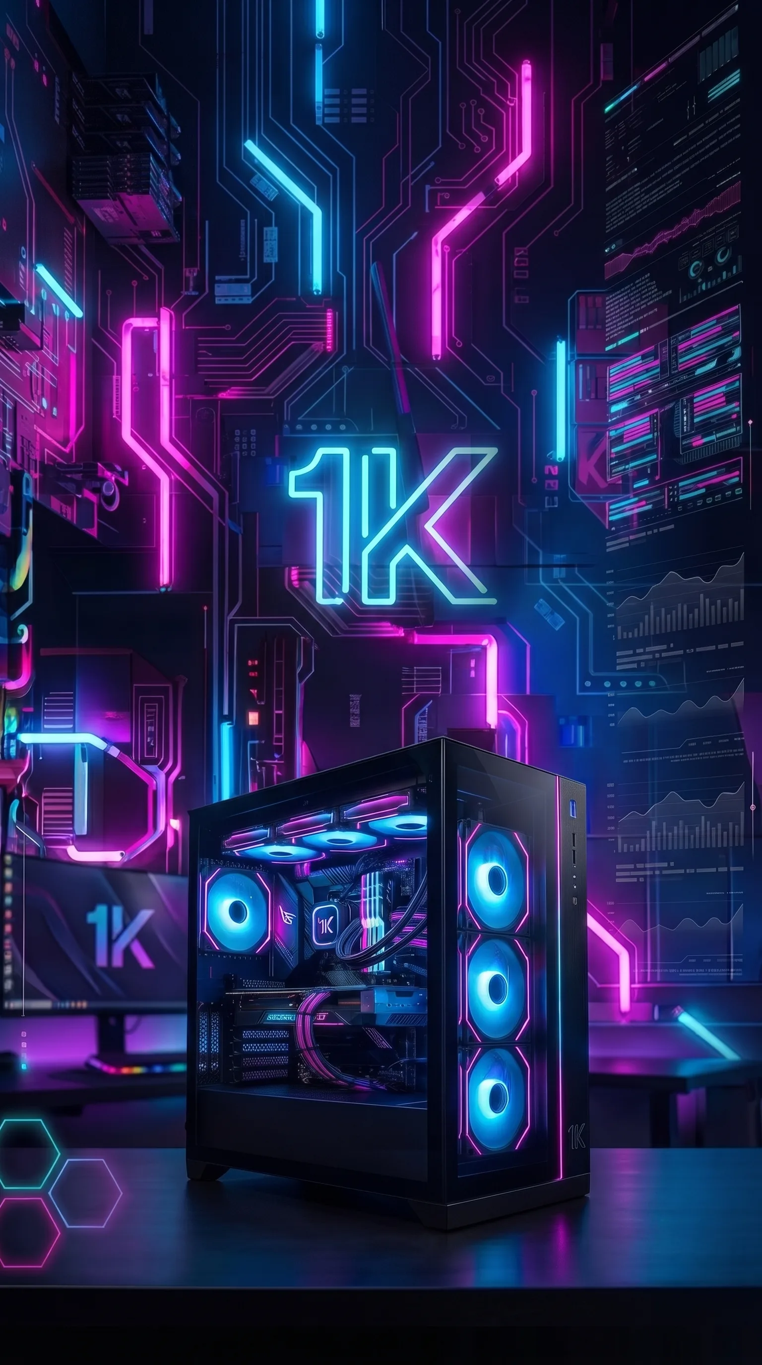 1K Genesis gaming PC in a tempered glass case with RGB lighting